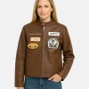 Abercrombie McLaren Vegan Brown Leather Racer Jacket Women