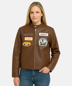 Abercrombie McLaren Vegan Brown Leather Racer Jacket Women