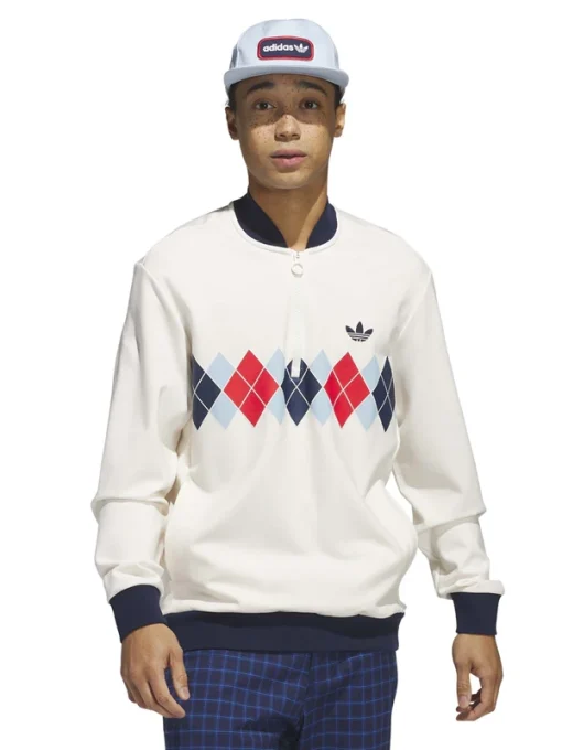 Adidas originals argyle printed half zip sweatshirt white