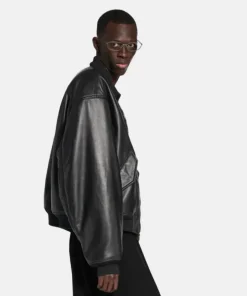 Balenciaga I Automobili Lamborghini Oversized Bomber Black Leather Jacket