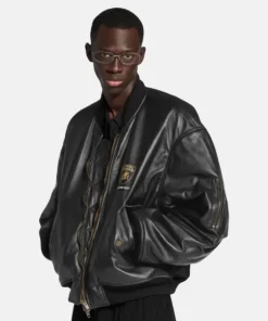 Balenciaga I Automobili Lamborghini Oversized Bomber Super Soft Black Leather Jacket