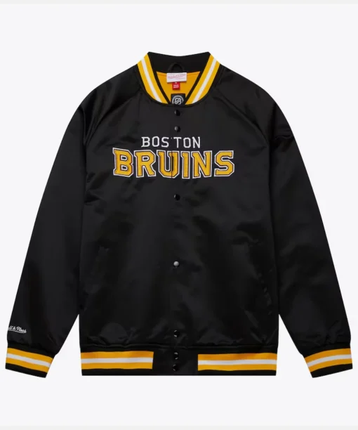 Black Boston Bruins Satin Bomber Jacket