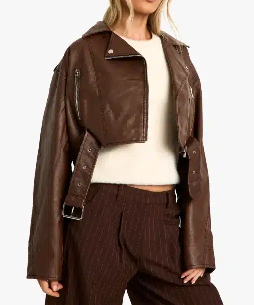 Boohoo Vintage Faux Leather Crop Biker Jacket