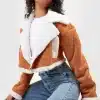 Boohoo Women Crop Boxy Shearling Aviator Jacket