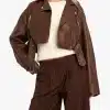 Boohoo Women Vintage Look Faux Leather Crop Biker Jacket