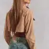 Camel Cotton Pocket Front Cropped Jacket