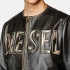 Diesel Distressed Black Leather Jacket with metal logo