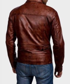 Distressed Brown Casual Men’s Leather Jacket