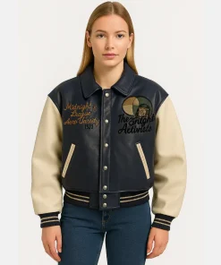 Game Timothee Chalamet Avirex 90s Midnight Sun League Vintage Leather Varsity Jacket