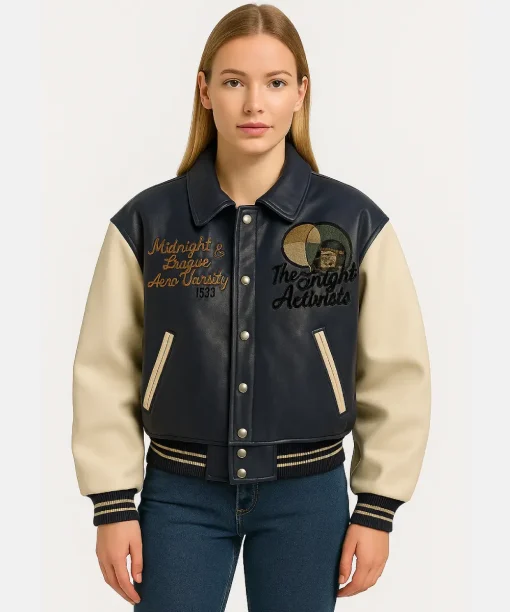 Game Timothee Chalamet Avirex 90s Midnight Sun League Vintage Leather Varsity Jacket