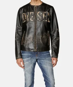 Mens Diesel Distressed Leather Jacket