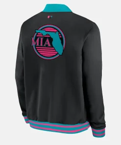 Men's Miami Marlins Nike Black 2025 City Connect Authentic Collection Full-Zip Bomber Jacket