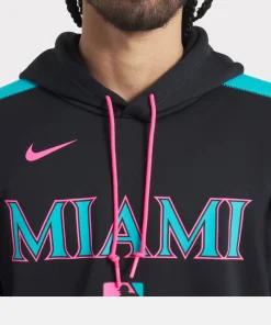 Men's Miami Marlins Nike Black 2025 City Connect Authentic Collection Therma Pullover Hoodie