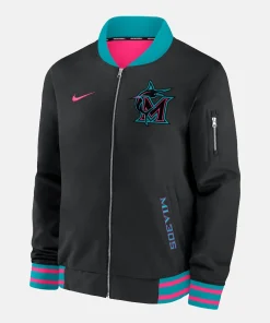 Men's Miami Marlins Nike Black City Connect Bomber Jacket