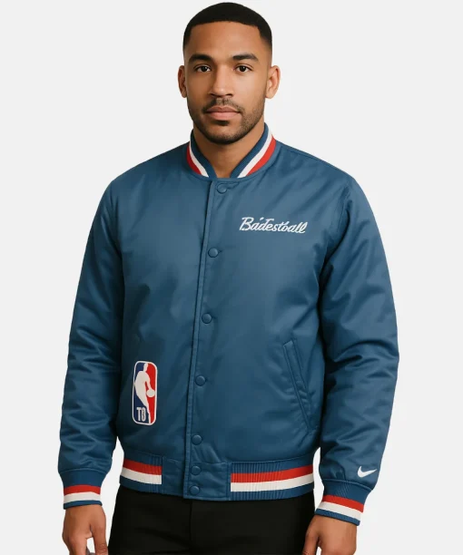 Mens NBA Nike Blue 75th Anniversary Courtside Jacket