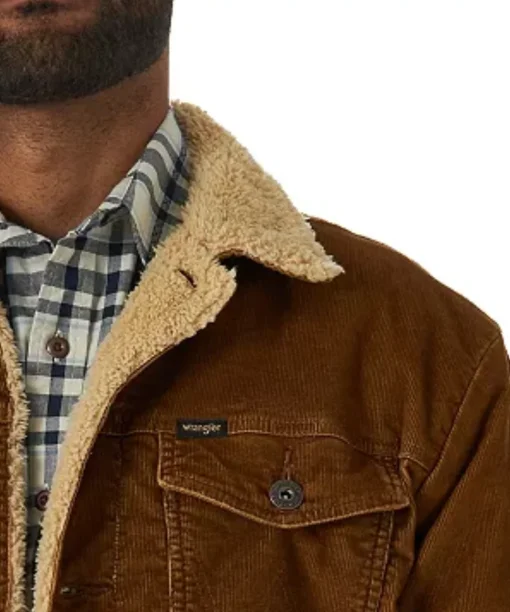 Men's Wrangler® Sherpa Lined Corduroy Trucker Jacket Brown