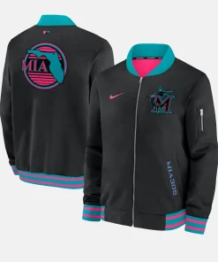 Miami Marlins Nike Black 2025 City Connect Authentic Collection Full-Zip Bomber Jacket Unisex