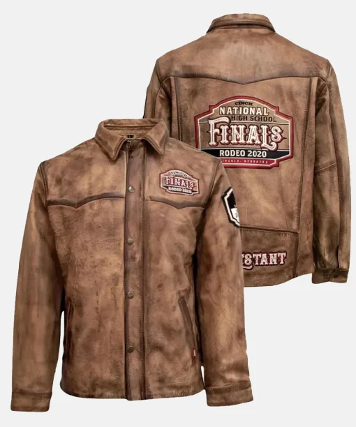 NHSFR 2025 Contestant Distressed  Brown Leather Jacket