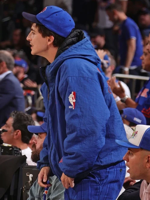 Ny knicks timothee chalamet hooded jacket blue