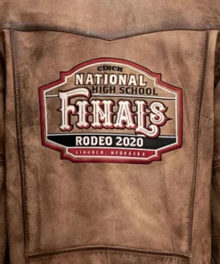 NationalHighSchoolFinalsRodeo2025BrownDistressedLeatherJacketForSale
