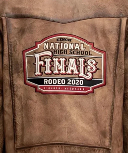 NationalHighSchoolFinalsRodeo2025BrownDistressedLeatherJacketForSale