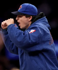 Timothee chalamet knicks blue hooded jacket