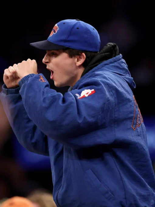 Timothee chalamet knicks blue hooded jacket