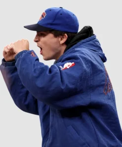 Timothee chalamet knicks hooded jacket blue