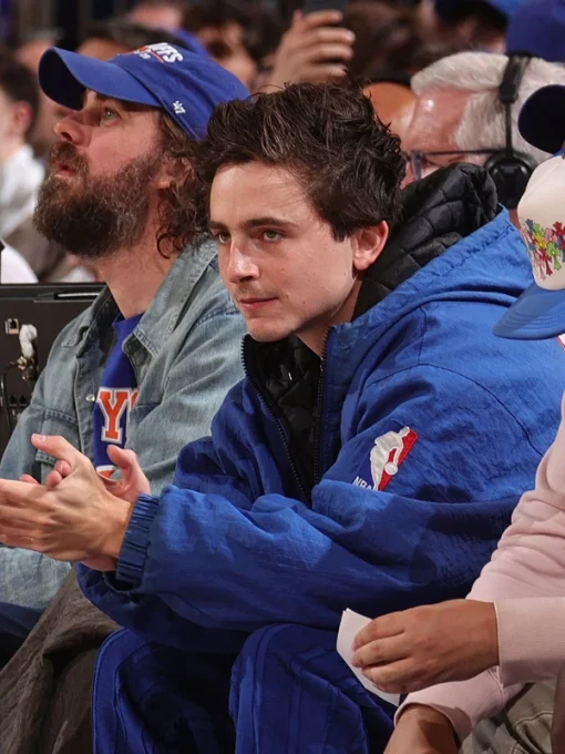 Timothee chalamet knicks jacket blue