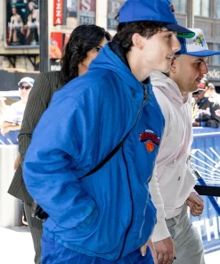 Timothee chalamet knicks jacket with hhood
