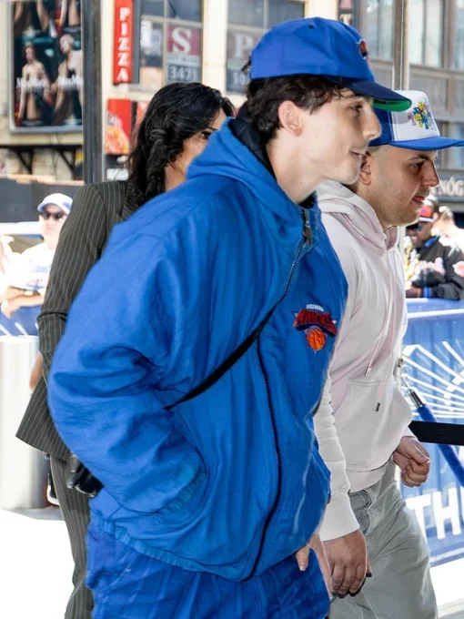 Timothee chalamet knicks jacket with hhood