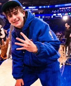 Timothee chalamet ny knicks blue jacket