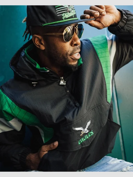 Vintage 90s philadelphia eagles starter black quarter zip jacket