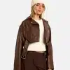 Women Vintage Look Faux Leather Crop Biker Jacket