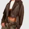 Women's Boohoo Vintage Look Faux Leather Crop Biker Jacket