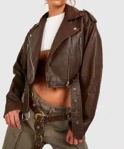 Women's Boohoo Vintage Look Faux Leather Crop Biker Jacket