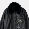 Yung Lean World Affairs Leather Jacket Black fur