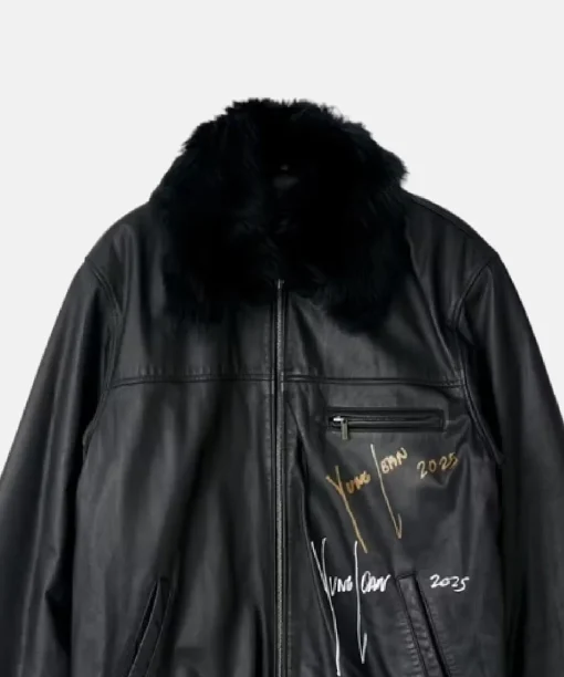 Yung Lean World Affairs Leather Jacket Black fur