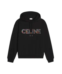 Celine rhinestones hoodie in cotton fleece black multicolor 1