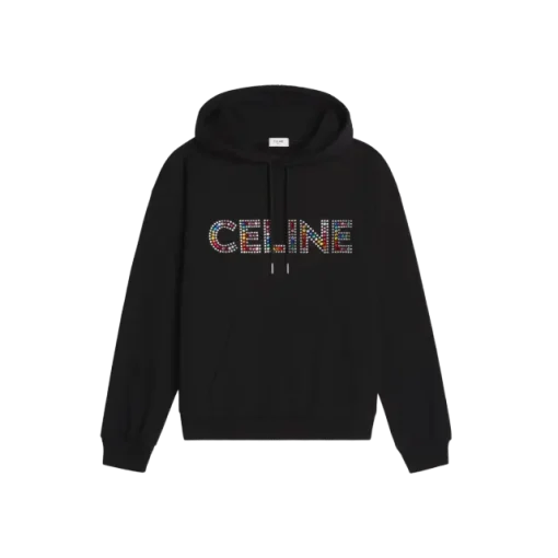 Celine rhinestones hoodie in cotton fleece black multicolor 1