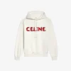 Celine rhinestones hoodie in cotton fleece off white black red 1