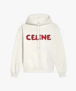 Celine rhinestones hoodie in cotton fleece off white black red 1