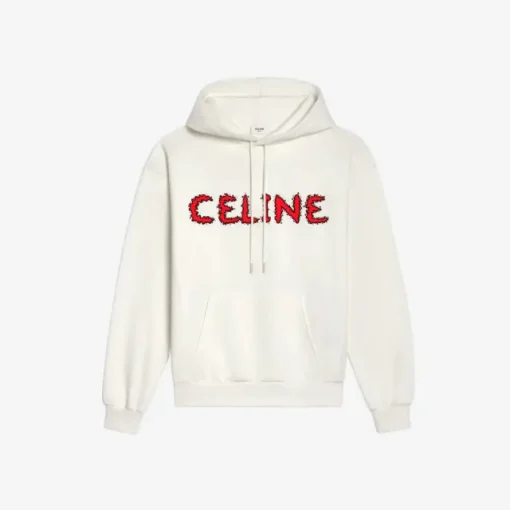 Celine rhinestones hoodie in cotton fleece off white black red 1