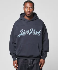 LFDY Live Fast Die Young Script Hoodie Blue