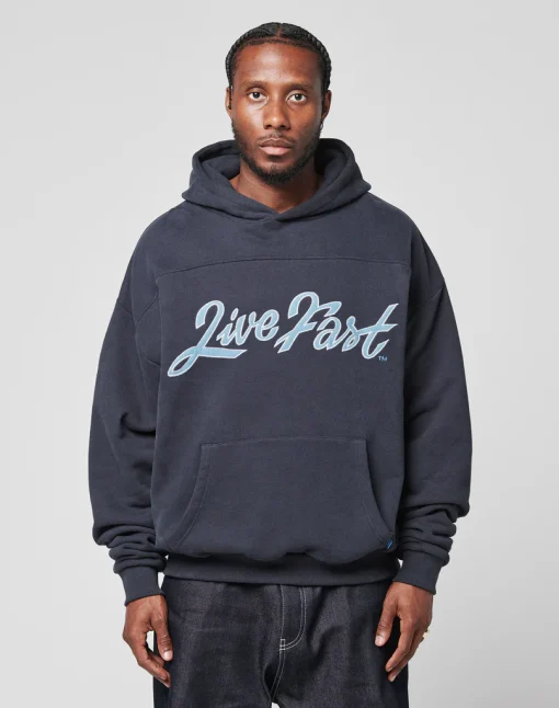 LFDY Live Fast Die Young Script Hoodie Blue