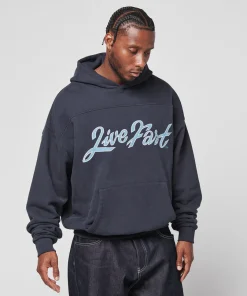 LFDY Live Fast Die Young Script Hoodie Blue