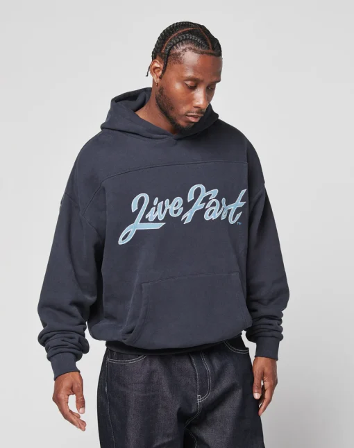 LFDY Live Fast Die Young Script Hoodie Blue
