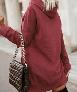 Warmy Oversized Hoodie Long Dress Red Maroon