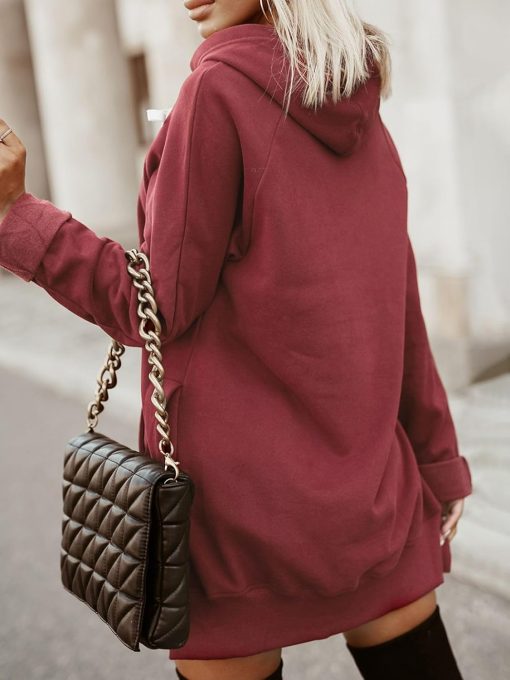 Warmy Oversized Hoodie Long Dress Red Maroon