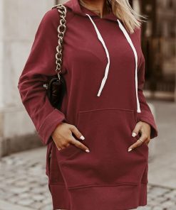 The Warmy Oversized Hoodie Dress Red Maroon
